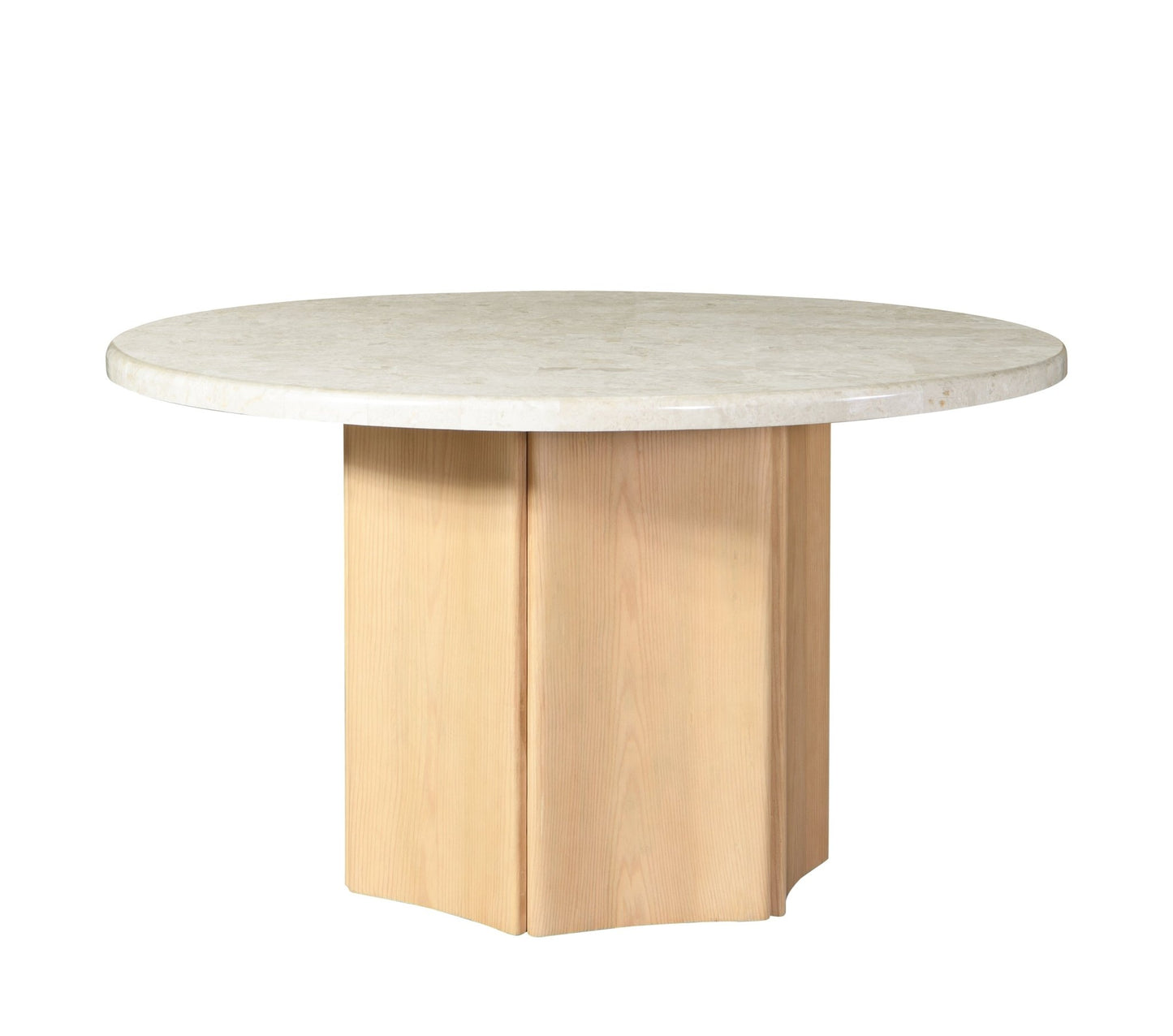 Qwin Natural Marble Top & Oak Finish Round Dining Table - 1st Choice Furniture Direct