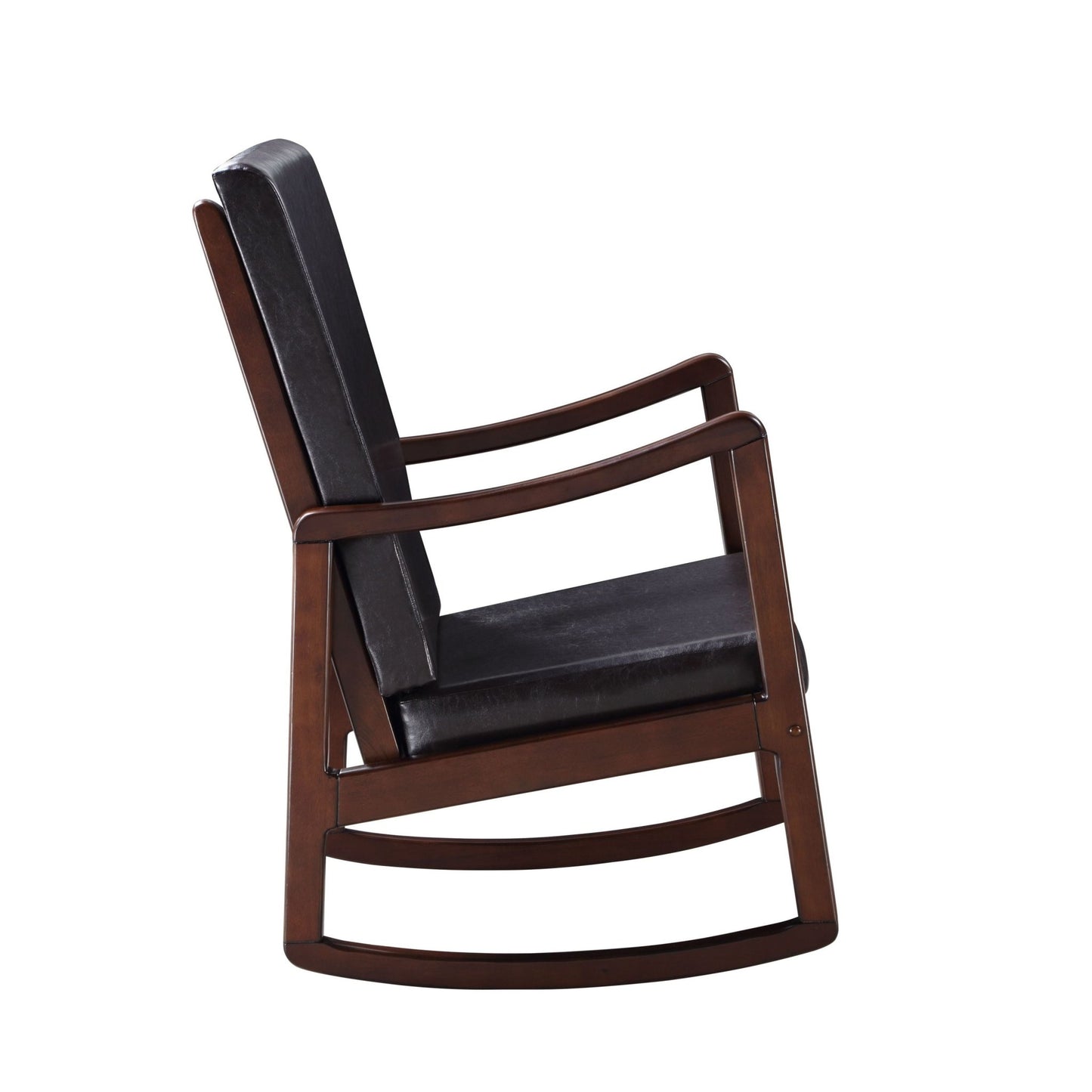 Raina Dark Brown Synthetic Leather & Espresso Finish Rocking Chair with Foam Cushioning, 220lb Capacity - 1st Choice Furniture Direct