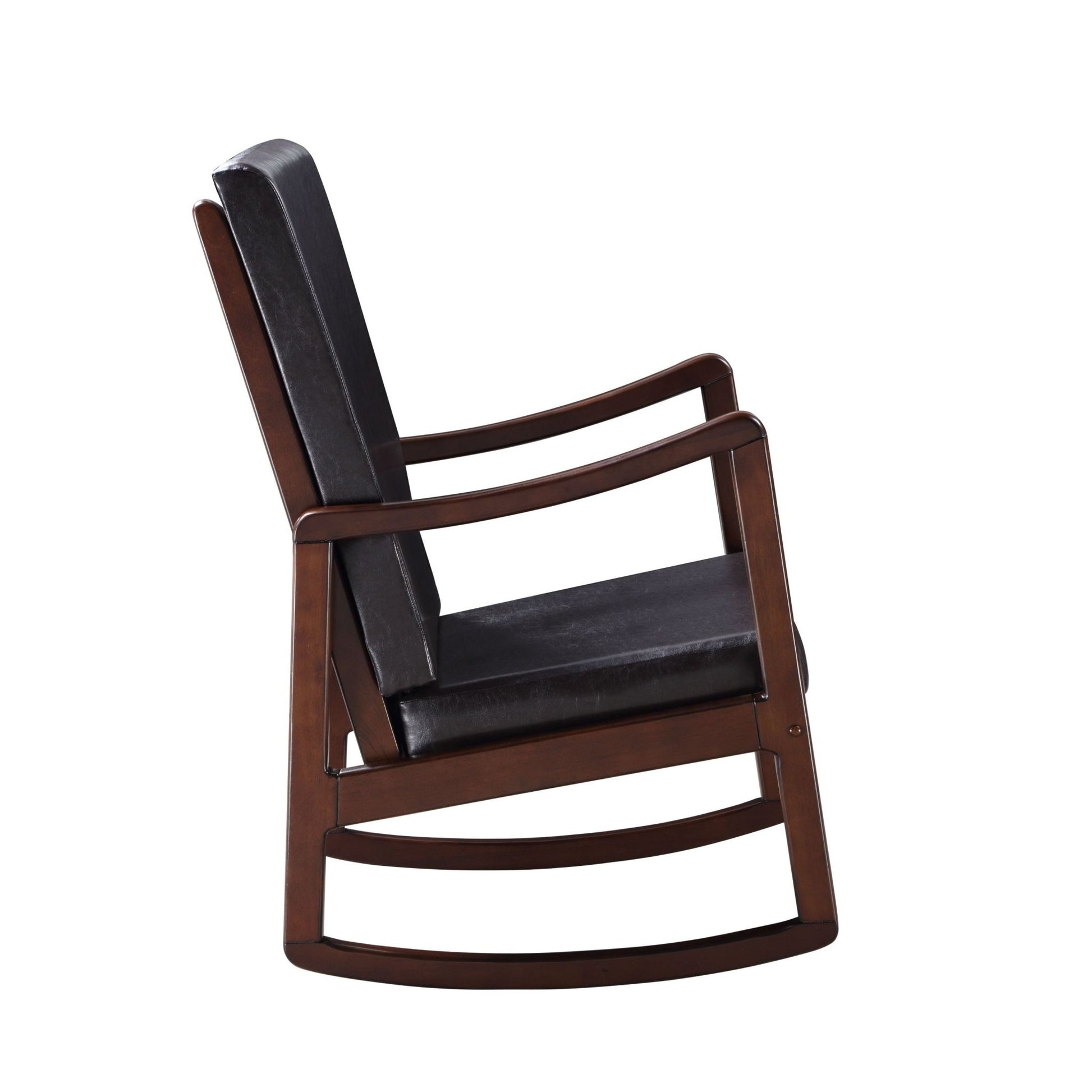 Raina Dark Brown Synthetic Leather & Espresso Finish Rocking Chair with Foam Cushioning, 220lb Capacity - 1st Choice Furniture Direct
