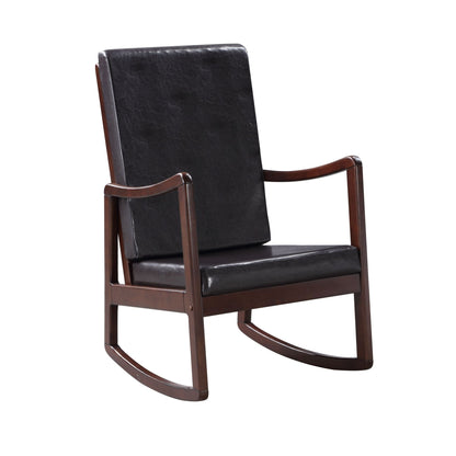Raina Dark Brown Synthetic Leather & Espresso Finish Rocking Chair with Foam Cushioning, 220lb Capacity - 1st Choice Furniture Direct