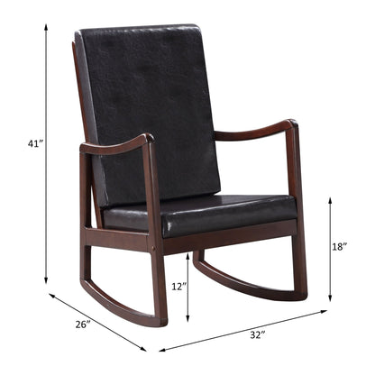 Raina Dark Brown Synthetic Leather & Espresso Finish Rocking Chair with Foam Cushioning, 220lb Capacity - 1st Choice Furniture Direct