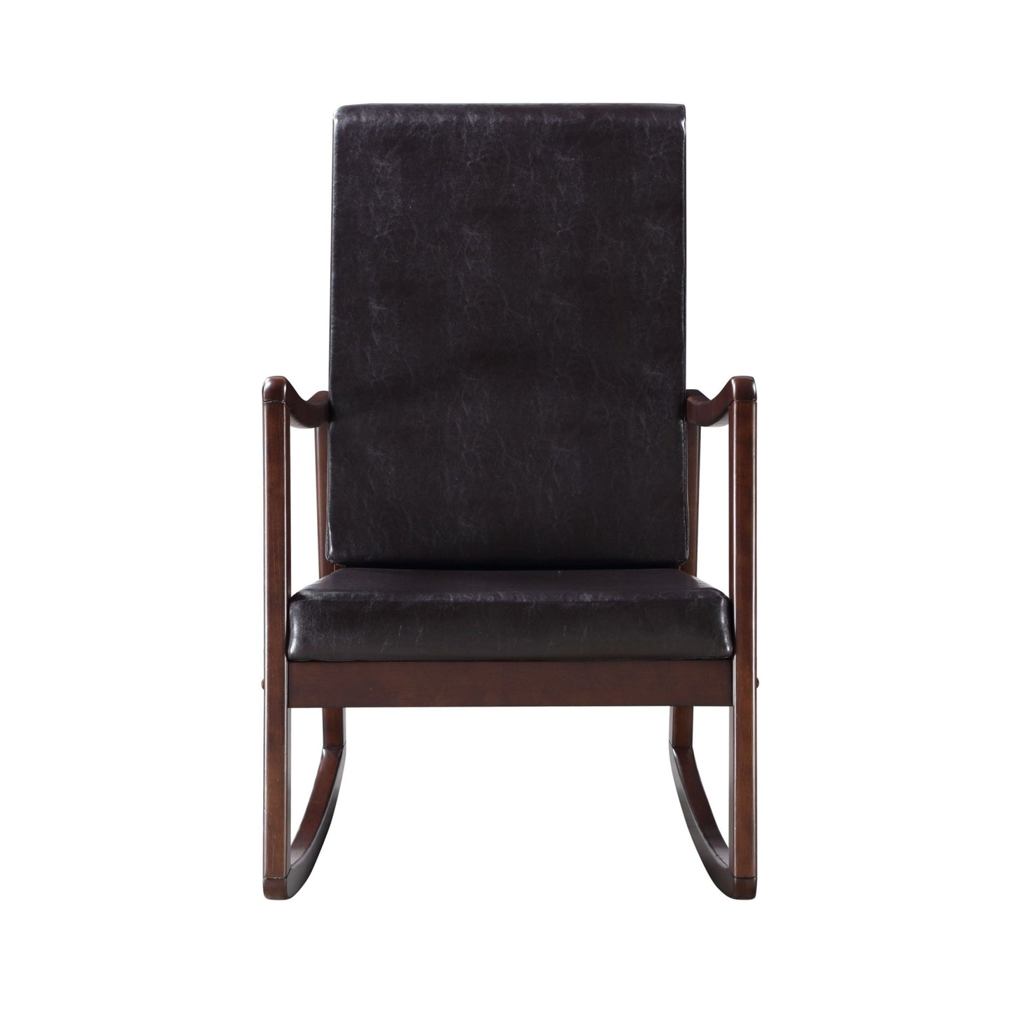 Raina Dark Brown Synthetic Leather & Espresso Finish Rocking Chair with Foam Cushioning, 220lb Capacity - 1st Choice Furniture Direct