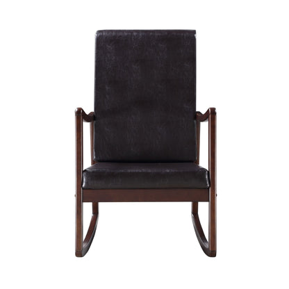 Raina Dark Brown Synthetic Leather & Espresso Finish Rocking Chair with Foam Cushioning, 220lb Capacity - 1st Choice Furniture Direct