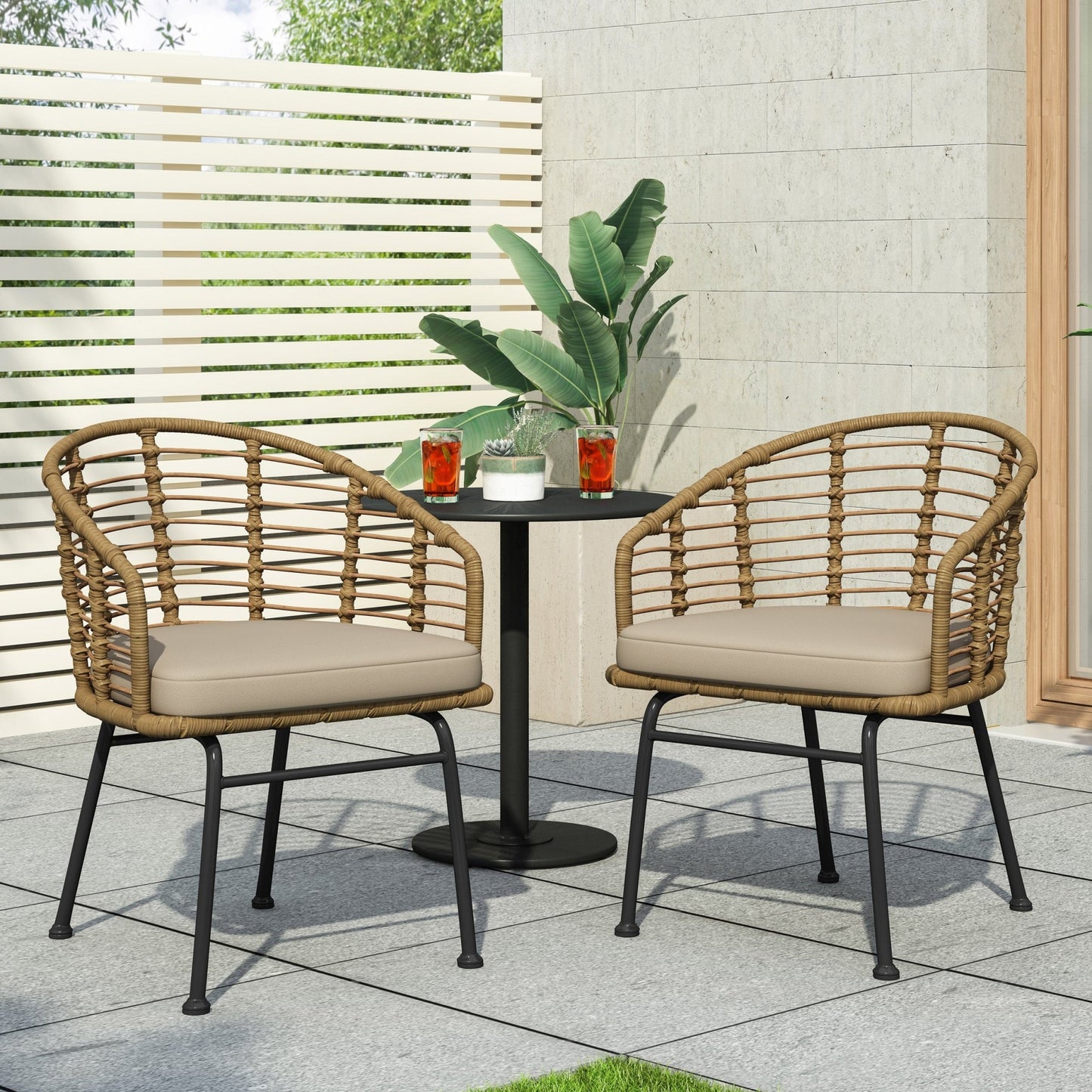 RANDY Modern Wicker Chair with Water-Resistant Cushions in Brown and Beige - 1st Choice Furniture Direct