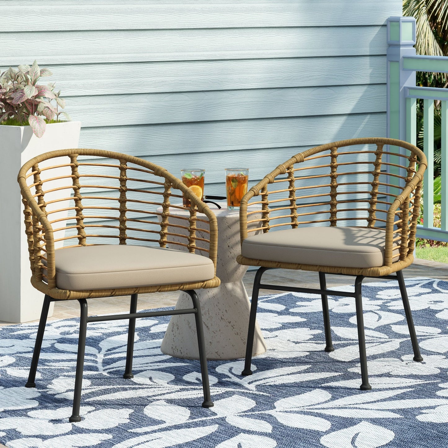 RANDY Modern Wicker Chair with Water-Resistant Cushions in Brown and Beige - 1st Choice Furniture Direct