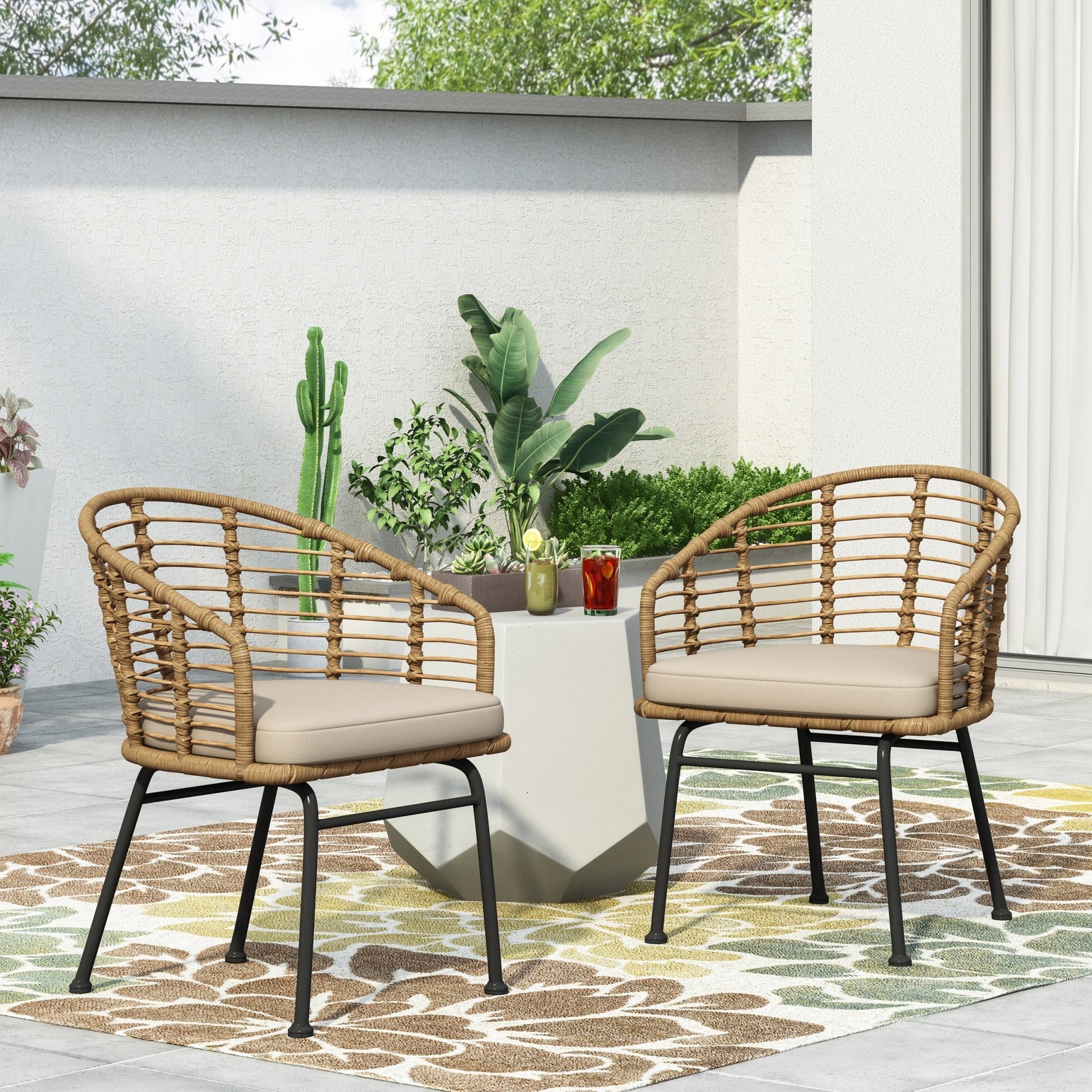 RANDY Modern Wicker Chair with Water-Resistant Cushions in Brown and Beige - 1st Choice Furniture Direct