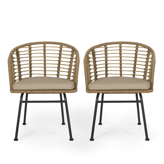 RANDY Modern Wicker Chair with Water - Resistant Cushions in Brown and Beige - 1st Choice Furniture Direct