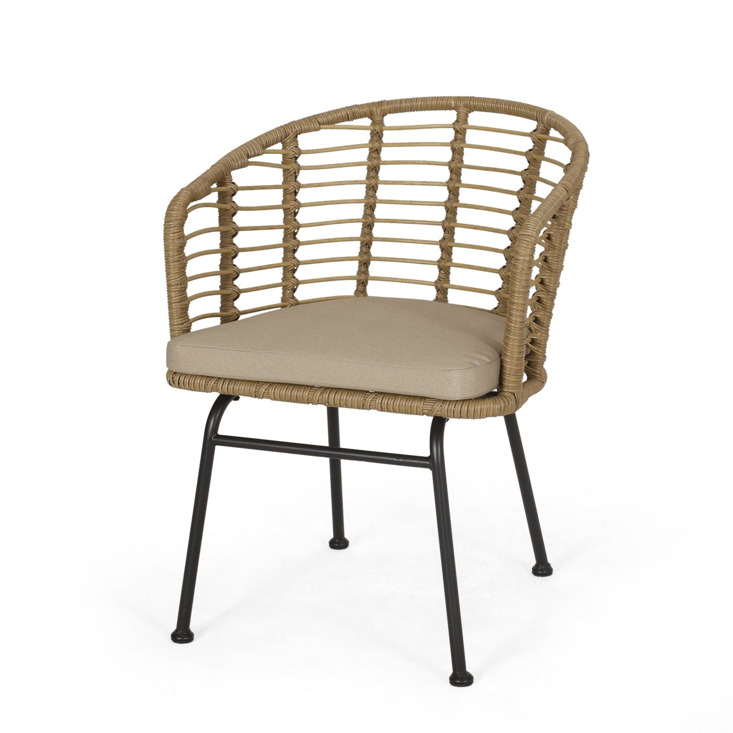 RANDY Modern Wicker Chair with Water-Resistant Cushions in Brown and Beige - 1st Choice Furniture Direct