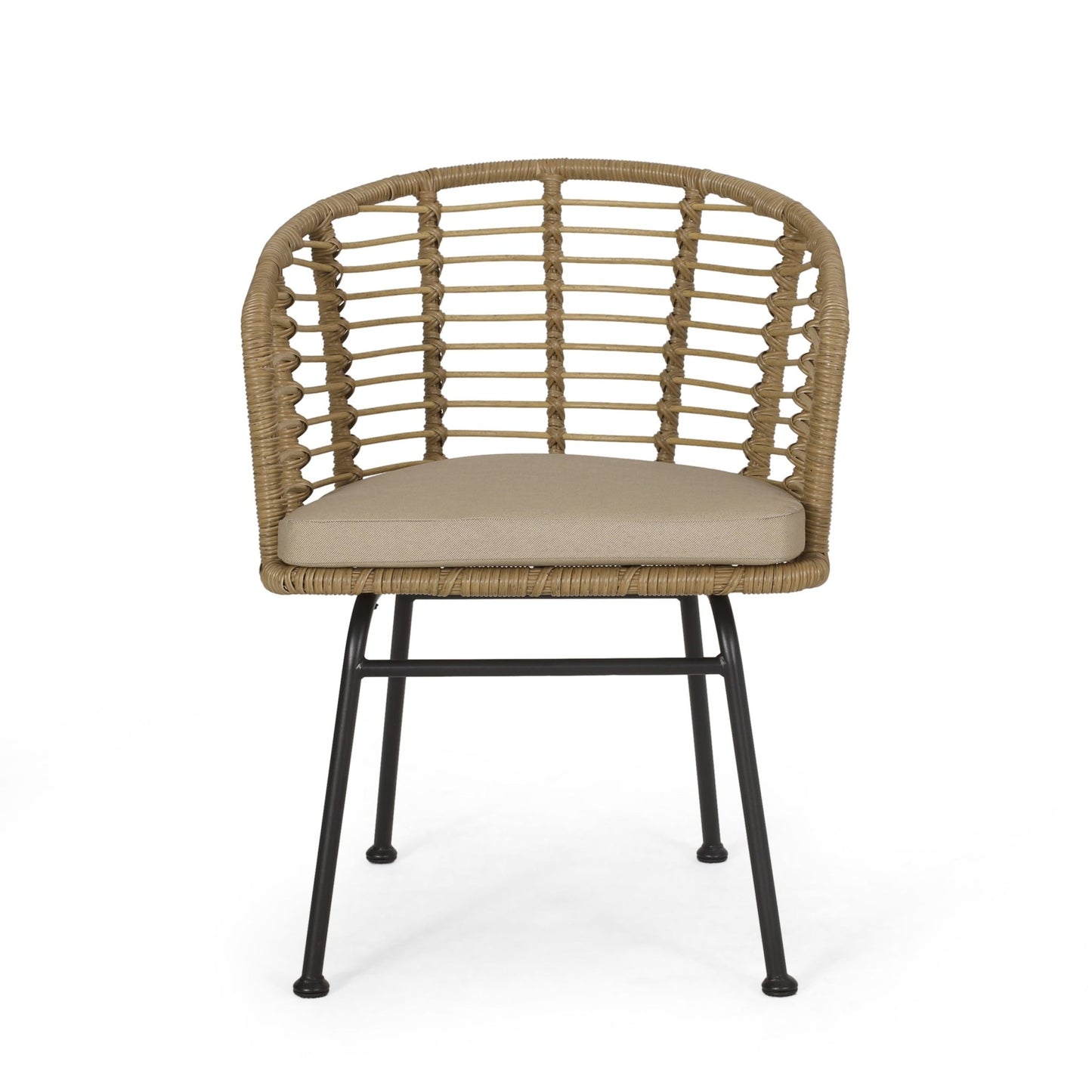 RANDY Modern Wicker Chair with Water-Resistant Cushions in Brown and Beige - 1st Choice Furniture Direct