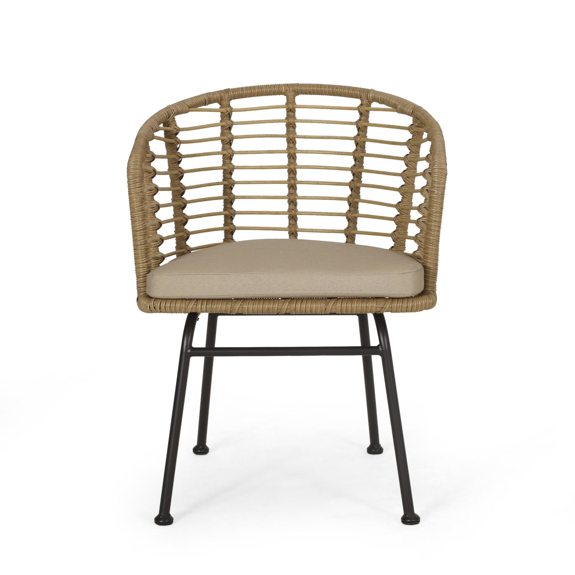 RANDY Modern Wicker Chair with Water-Resistant Cushions in Brown and Beige - 1st Choice Furniture Direct