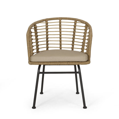 RANDY Modern Wicker Chair with Water-Resistant Cushions in Brown and Beige - 1st Choice Furniture Direct