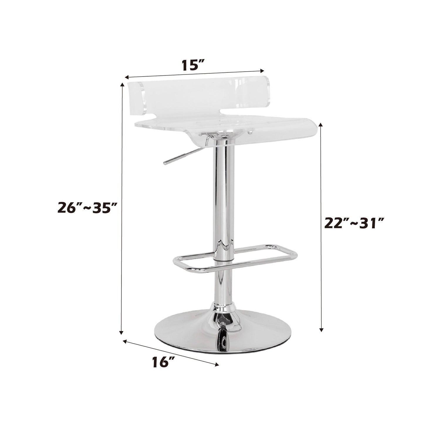 Rania Clear & Chrome Finish Adjustable Stool W/Swivel - 1st Choice Furniture Direct