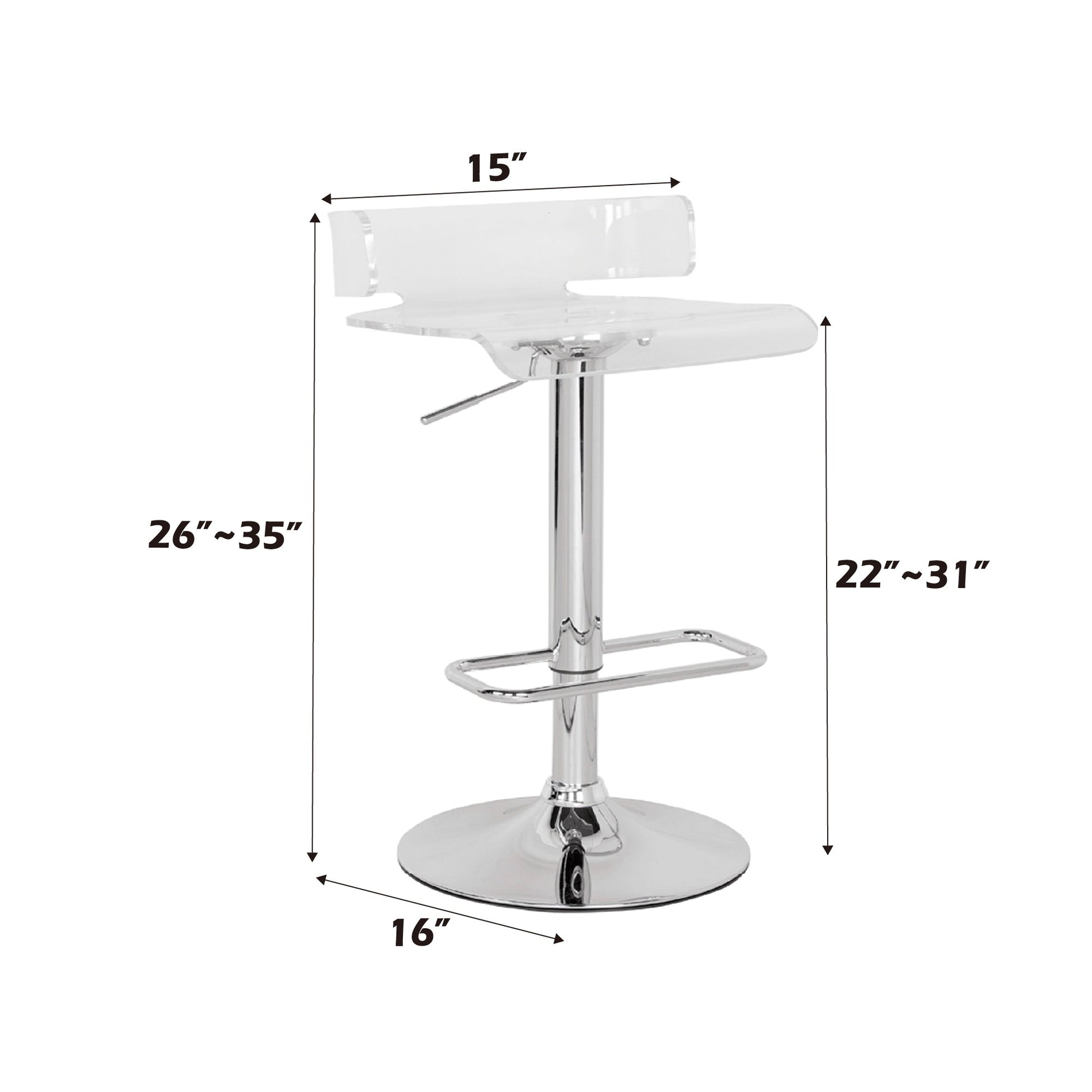 Rania Clear & Chrome Finish Adjustable Stool W/Swivel - 1st Choice Furniture Direct