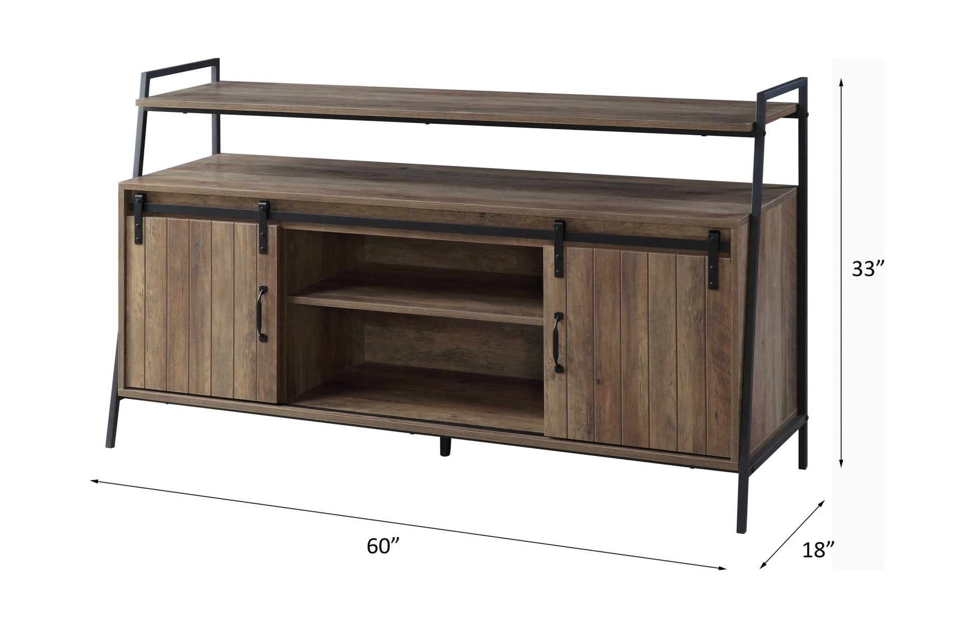 Rashawn Rustic Oak & Black Finish TV Stand - 1st Choice Furniture Direct