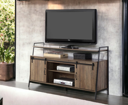 Rashawn Rustic Oak & Black Finish TV Stand - 1st Choice Furniture Direct