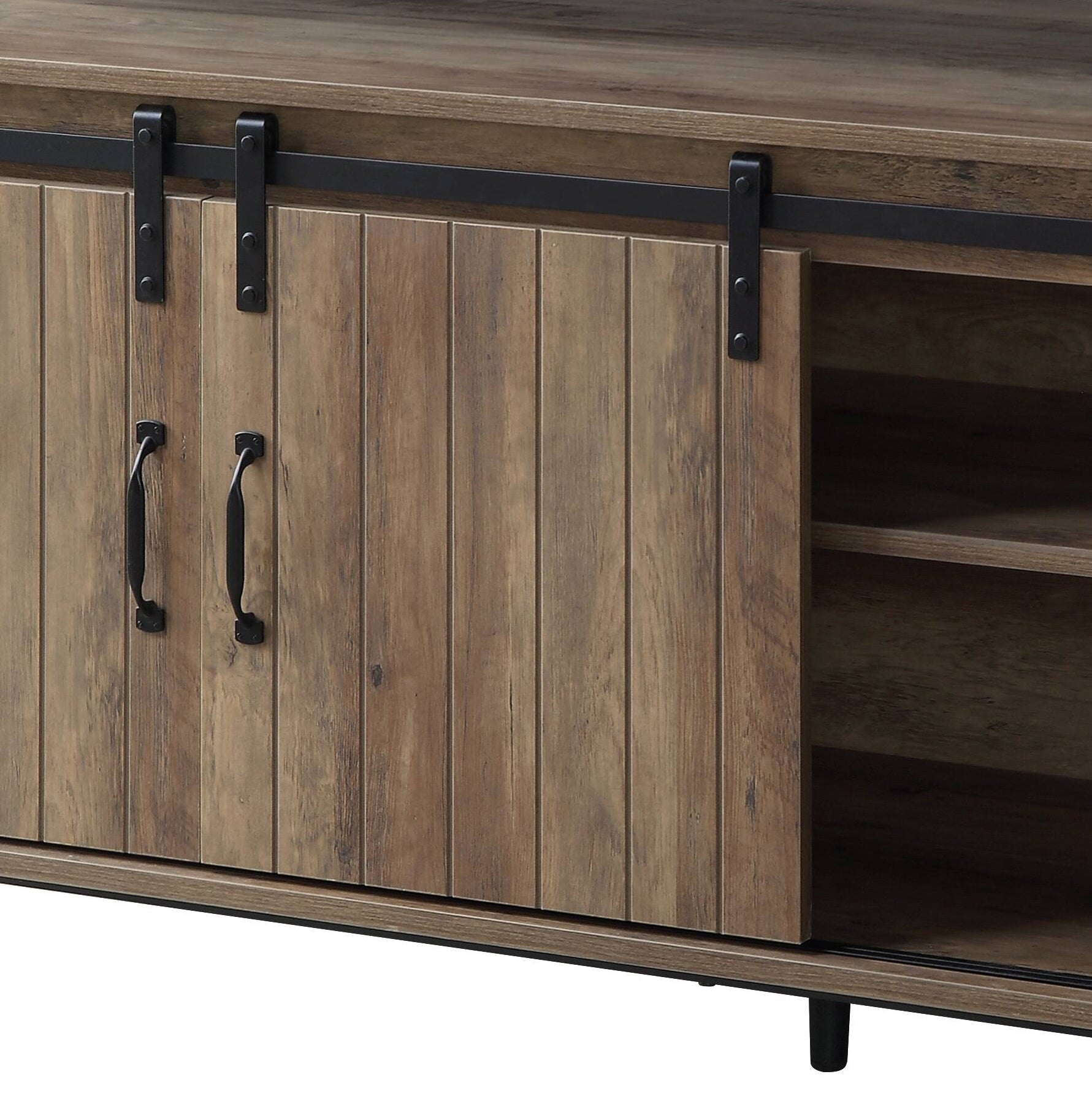 Rashawn Rustic Oak & Black Finish TV Stand - 1st Choice Furniture Direct