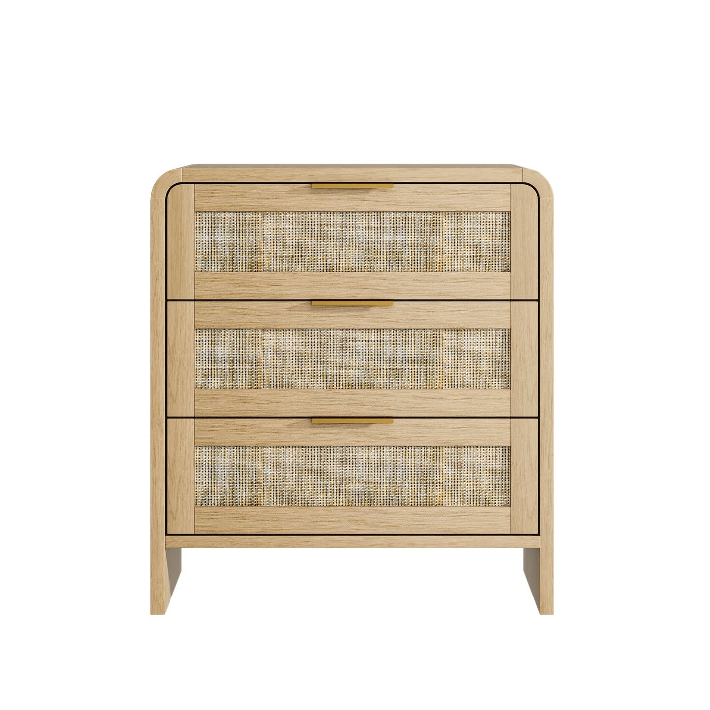 Rattan 3 Drawers Nightstand set of 2, 22.8' Wide Curved Wooden Bedside Table, Modern Storage for Bedroom, Natural Oak. - 1st Choice Furniture Direct
