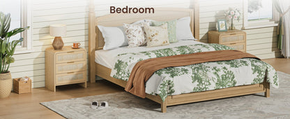 Rattan 3 Drawers Nightstand set of 2, 22.8' Wide Curved Wooden Bedside Table, Modern Storage for Bedroom, Natural Oak. - 1st Choice Furniture Direct