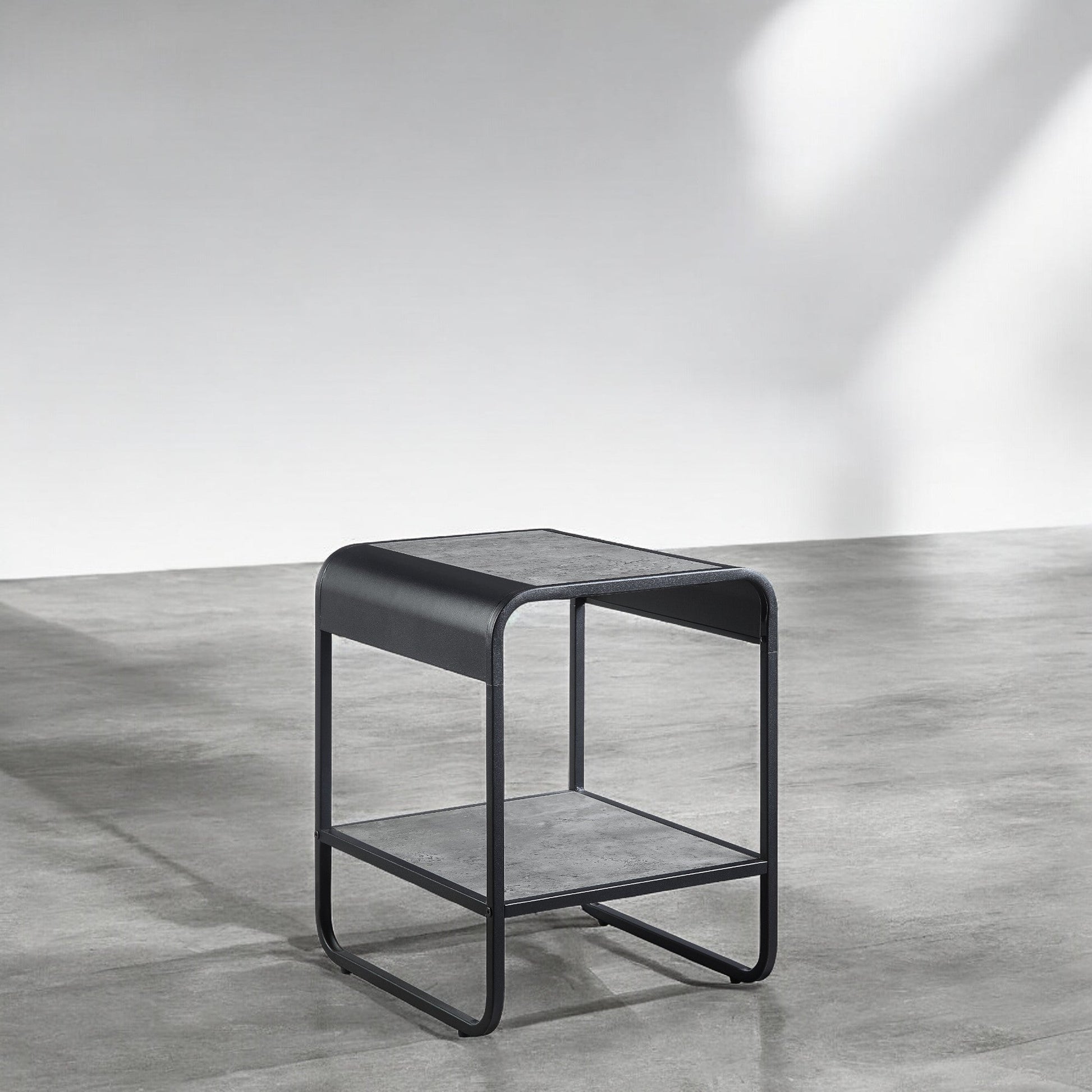 Raziela Modern Concrete Gray & Black Finish End Table with Storage, Synthetic Wood, 18x16x21 inches - 1st Choice Furniture Direct