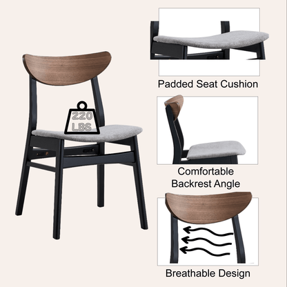 Rebi Gray Linen, Walnut & Black Finish Side Chair (Set of 2) - 1st Choice Furniture Direct