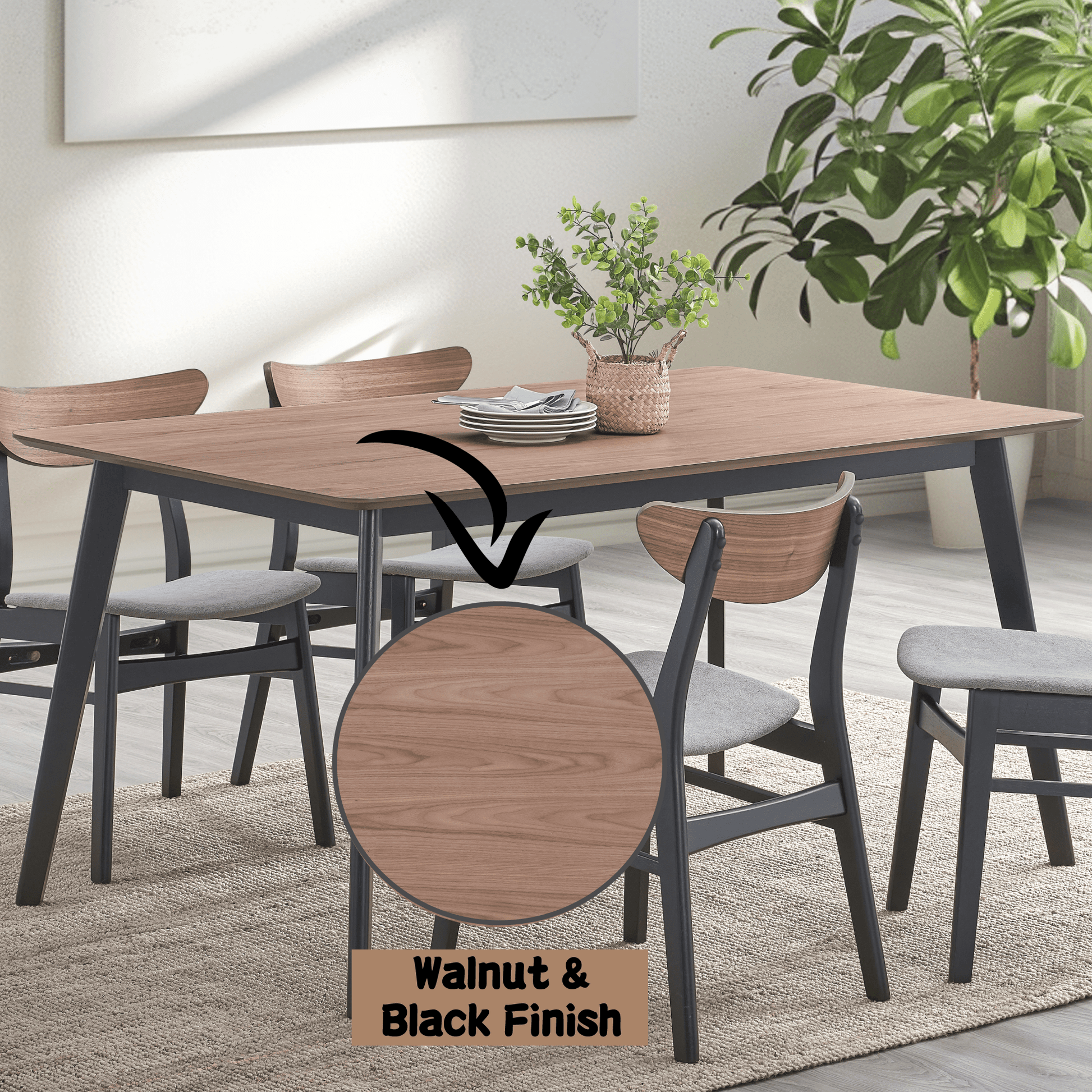 Rebi Walnut & Black Finish Dining Table - 1st Choice Furniture Direct