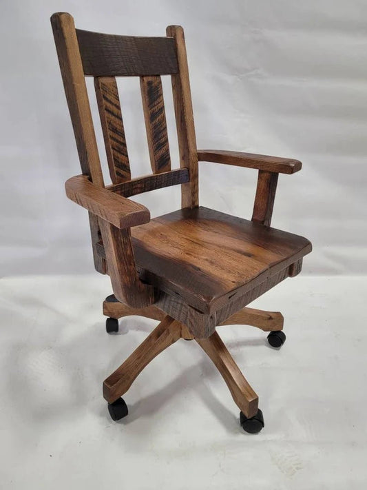 Reclaimed Barn Wood Office Chair – Handmade Rustic Solid Wood Chair - 1st Choice Furniture Direct