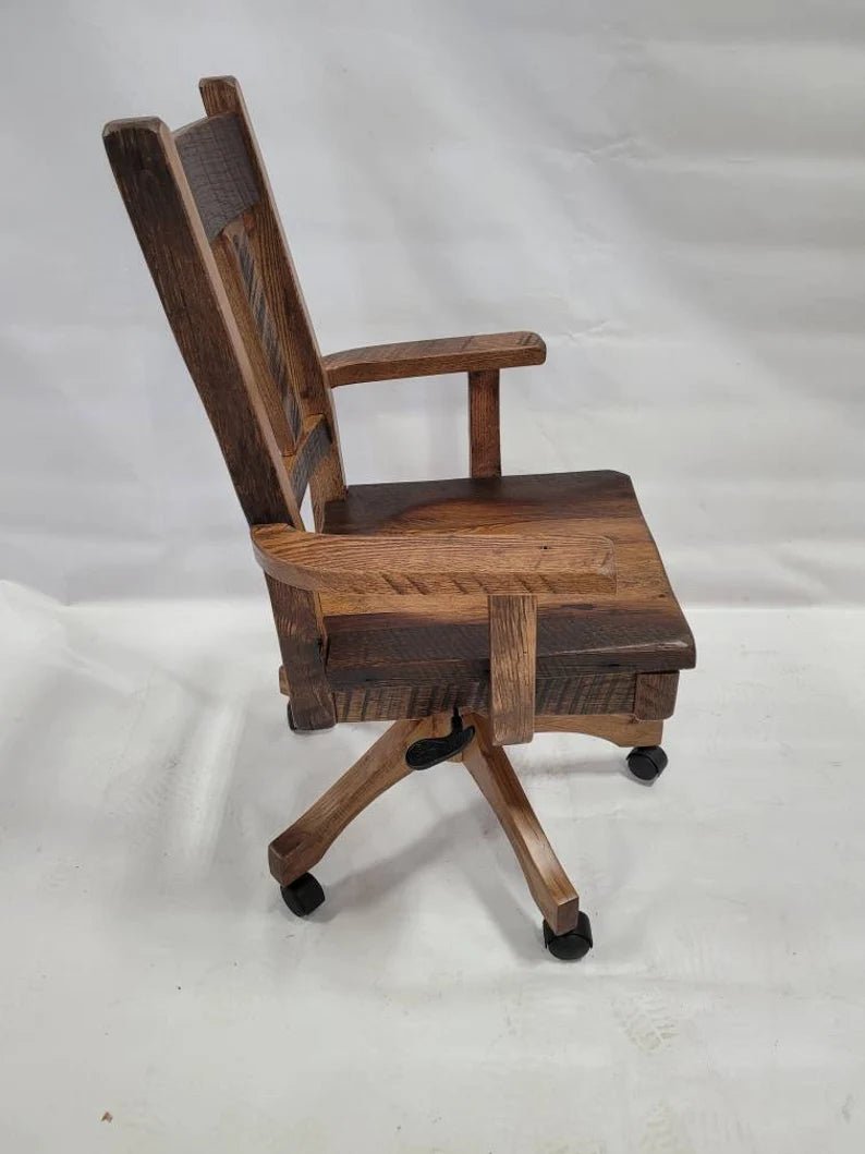 Reclaimed Barn Wood Office Chair – Handmade Rustic Solid Wood Chair - 1st Choice Furniture Direct