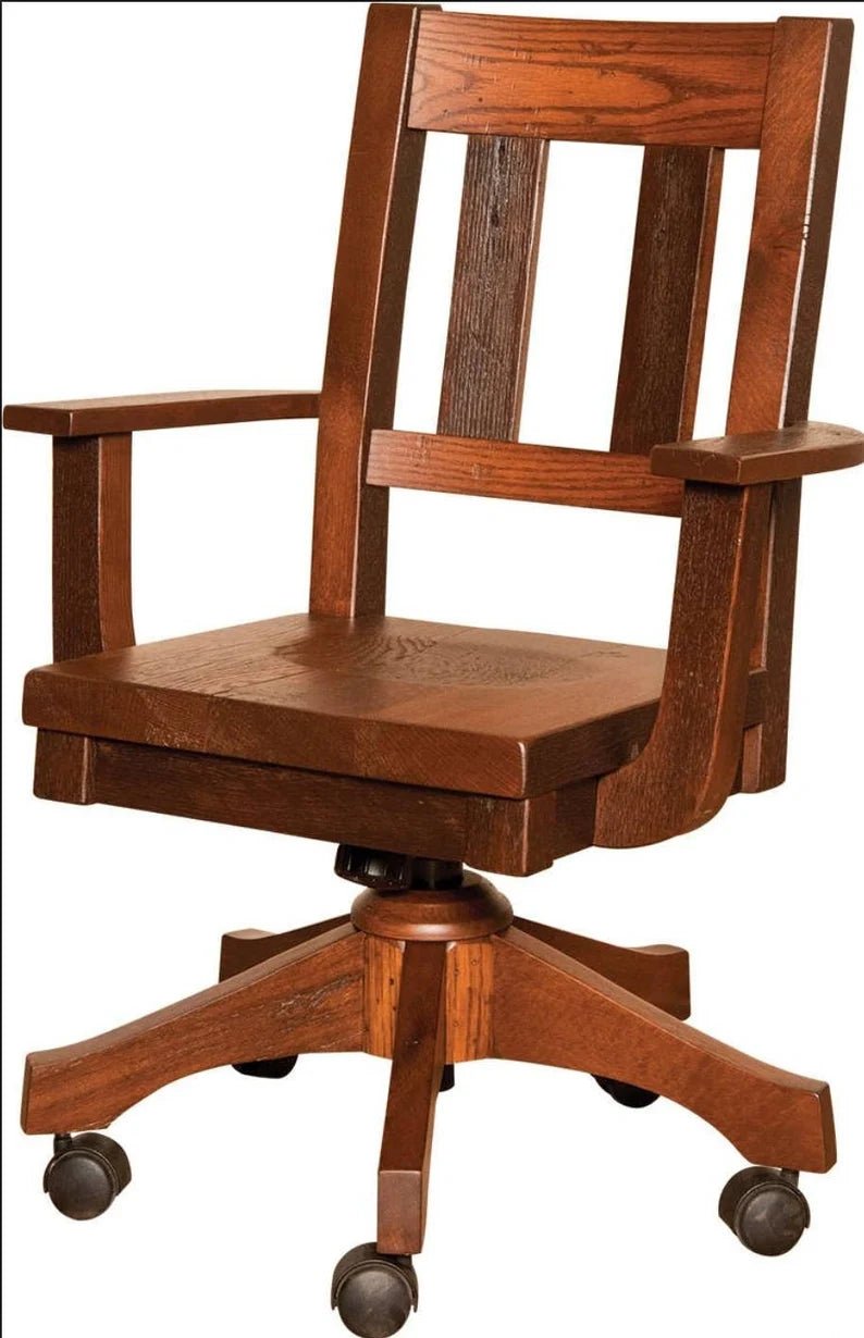 Reclaimed Barn Wood Office Chair – Handmade Rustic Solid Wood Chair - 1st Choice Furniture Direct