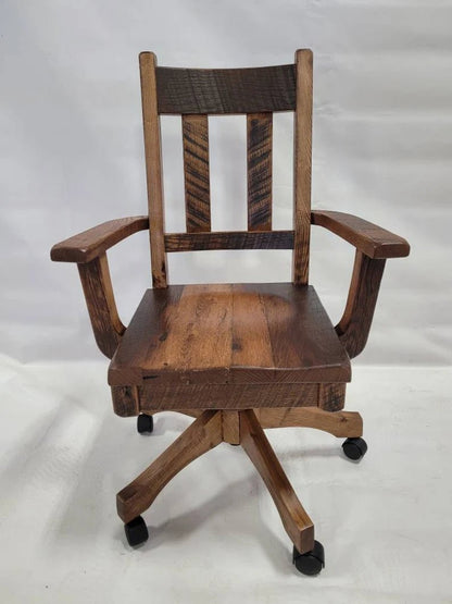 Reclaimed Barn Wood Office Chair – Handmade Rustic Solid Wood Chair - 1st Choice Furniture Direct