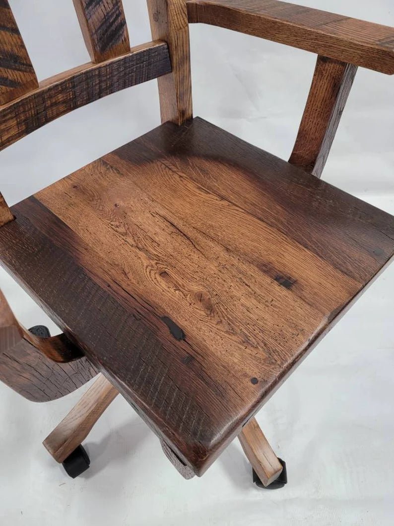 Reclaimed Barn Wood Office Chair – Handmade Rustic Solid Wood Chair - 1st Choice Furniture Direct