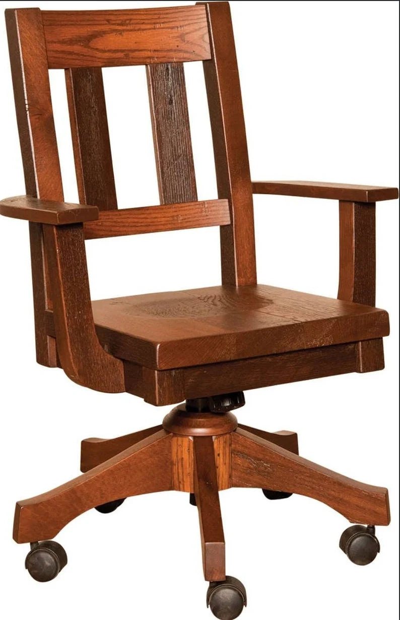 Reclaimed Barn Wood Office Chair – Handmade Rustic Solid Wood Chair - 1st Choice Furniture Direct
