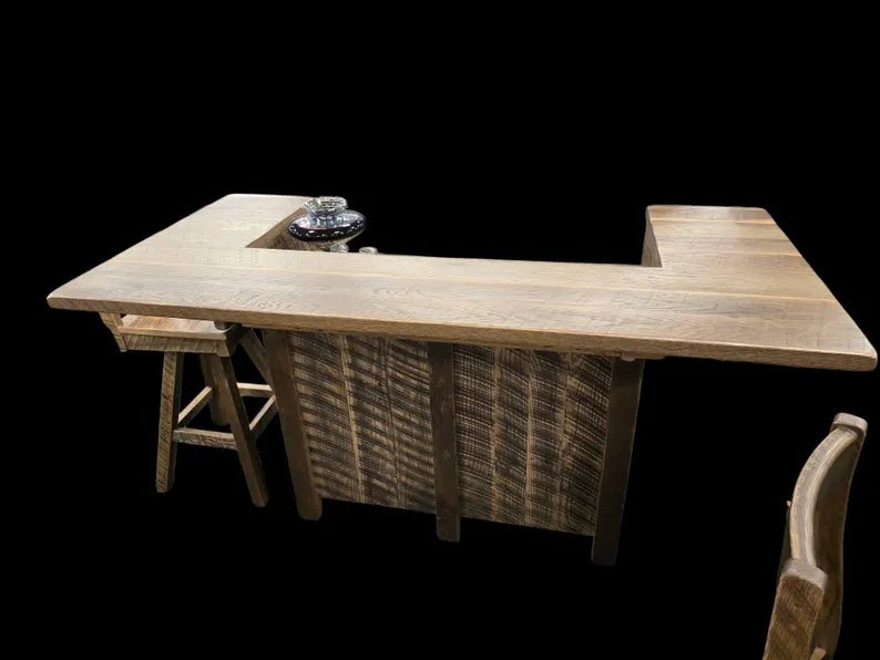 Reclaimed Barnwood Bar Set with 4 Stools – Rustic Farmhouse Bar Cabinet - 1st Choice Furniture Direct