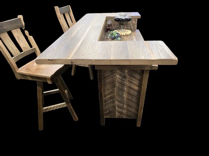 Reclaimed Barnwood Bar Set with 4 Stools – Rustic Farmhouse Bar Cabinet - 1st Choice Furniture Direct