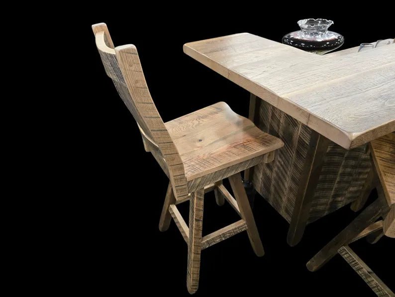 Reclaimed Barnwood Bar Set with 4 Stools – Rustic Farmhouse Bar Cabinet - 1st Choice Furniture Direct