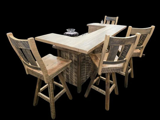 Reclaimed Barnwood Bar Set with 4 Stools – Rustic Farmhouse Bar Cabinet - 1st Choice Furniture Direct