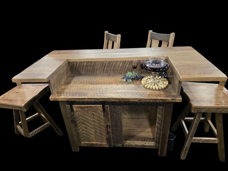 Reclaimed Barnwood Bar Set with 4 Stools – Rustic Farmhouse Bar Cabinet - 1st Choice Furniture Direct