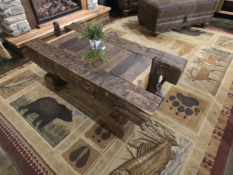 Reclaimed Barnwood Box Wagon Coffee Table – Amish Handcrafted Rustic Farmhouse Living Room Centerpiece - 1st Choice Furniture Direct