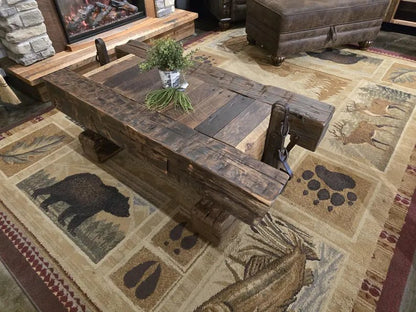 Reclaimed Barnwood Box Wagon Coffee Table – Amish Handcrafted Rustic Farmhouse Living Room Centerpiece - 1st Choice Furniture Direct