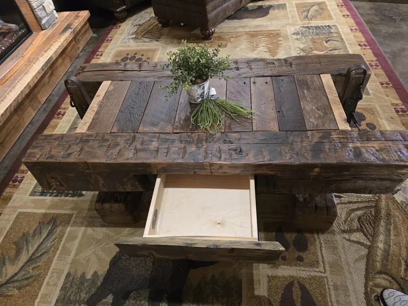 Reclaimed Barnwood Box Wagon Coffee Table – Amish Handcrafted Rustic Farmhouse Living Room Centerpiece - 1st Choice Furniture Direct