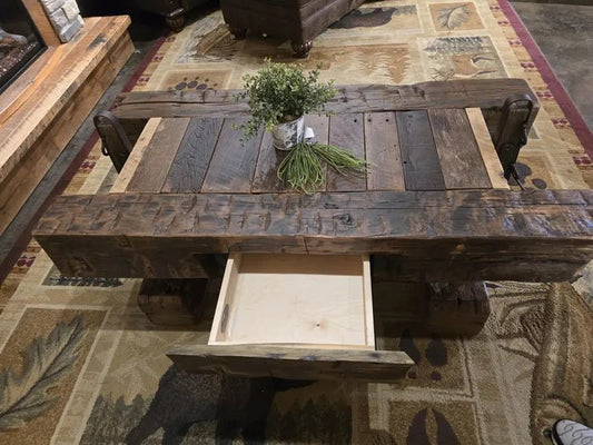 Reclaimed Barnwood Box Wagon Coffee Table – Amish Handcrafted Rustic Farmhouse Living Room Centerpiece - 1st Choice Furniture Direct