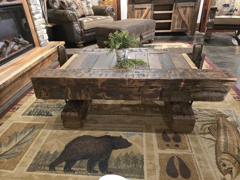 Reclaimed Barnwood Box Wagon Coffee Table – Amish Handcrafted Rustic Farmhouse Living Room Centerpiece - 1st Choice Furniture Direct