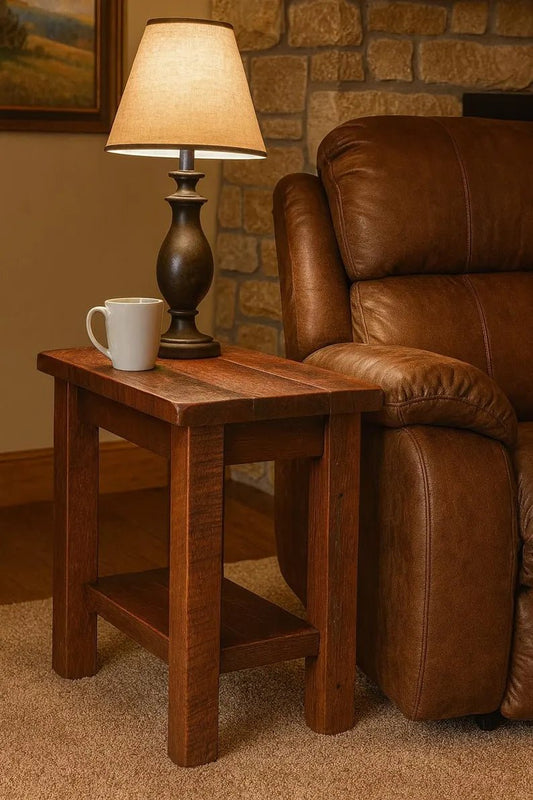 Reclaimed Barnwood Chairside End Table – Amish Rustic Oak Side Table - 1st Choice Furniture Direct