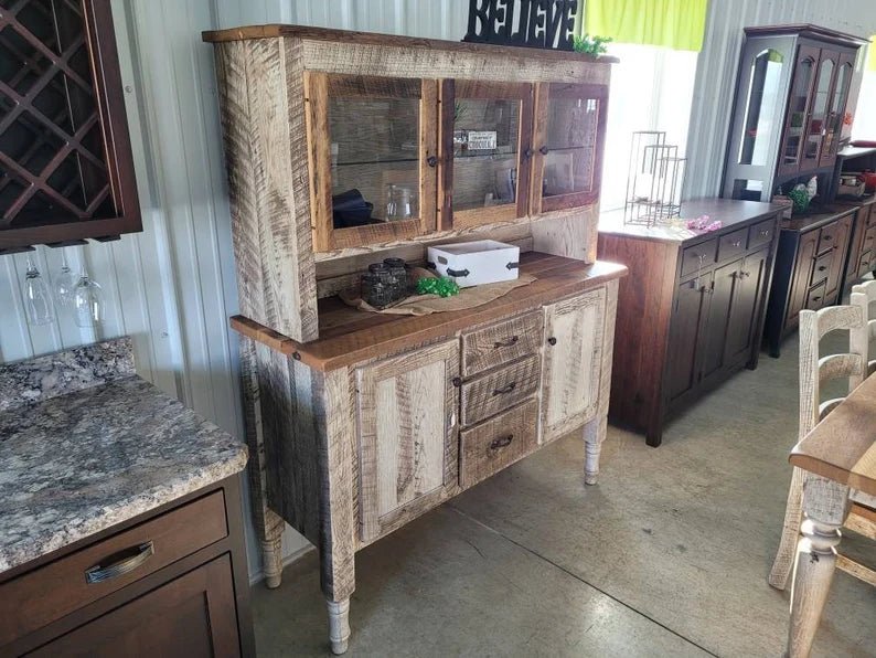 Reclaimed Barnwood Hutch Cabinet – Amish Solid Oak Rustic Storage Hutch - 1st Choice Furniture Direct