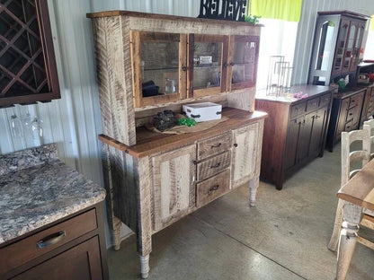 Reclaimed Barnwood Hutch Cabinet – Amish Solid Oak Rustic Storage Hutch - 1st Choice Furniture Direct