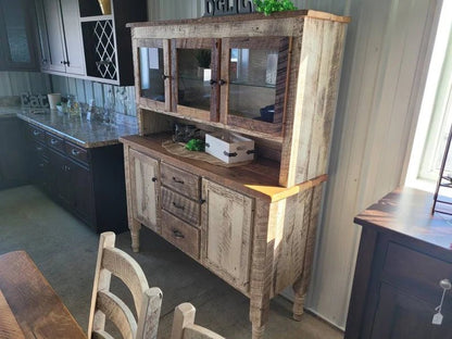 Reclaimed Barnwood Hutch Cabinet – Amish Solid Oak Rustic Storage Hutch - 1st Choice Furniture Direct