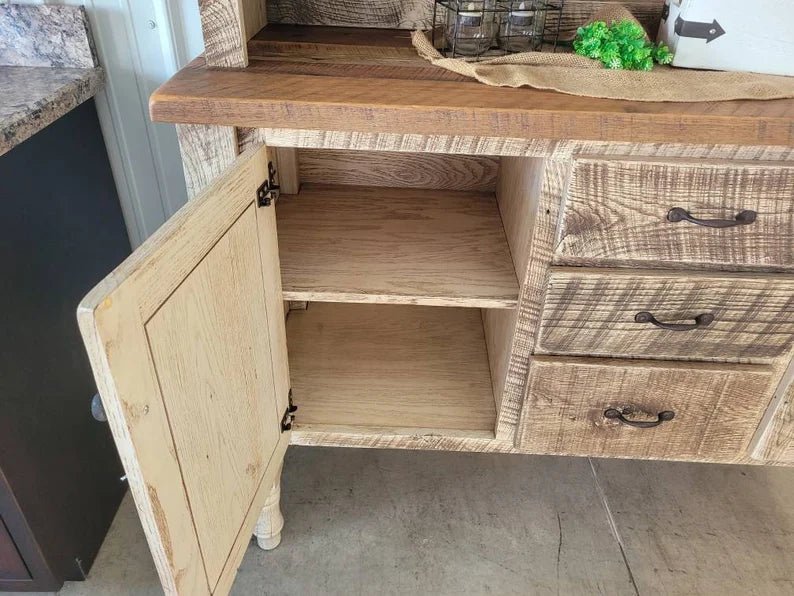 Reclaimed Barnwood Hutch Cabinet – Amish Solid Oak Rustic Storage Hutch - 1st Choice Furniture Direct