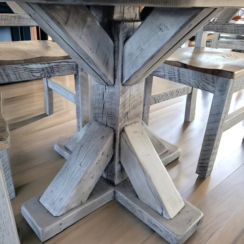Reclaimed Barnwood Round Dining Table Set – Amish Solid Wood Table with 4 Chairs - 1st Choice Furniture Direct