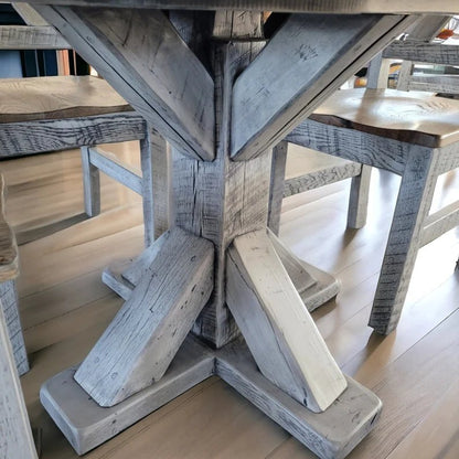Reclaimed Barnwood Round Dining Table Set – Amish Solid Wood Table with 4 Chairs - 1st Choice Furniture Direct