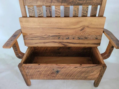 Reclaimed Barnwood Storage Bench | Rustic Entryway Bench with Lift - Top Storage (Made in USA) - 1st Choice Furniture Direct