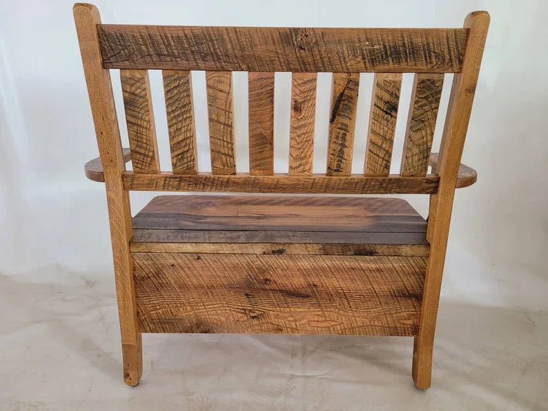 Reclaimed Barnwood Storage Bench | Rustic Entryway Bench with Lift - Top Storage (Made in USA) - 1st Choice Furniture Direct